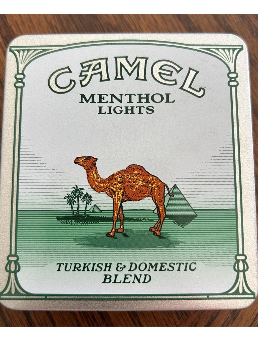 Camel Menthol Lights Tin - White & Green with Camel Graphic